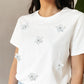 White Flower Applique Round Neck T-shirt