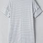 White Stripe Ruffled Short Sleeve Crew Neck T Shirt Shift Mini Dress