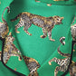 Green Cheetah Print Short Sleeve Shirt and Pants Pajama Set