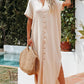 Apricot Crinkled Buttons Maxi Beach Dress with Slits