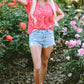 Pink Leopard V Neck Short Sleeve Blouse