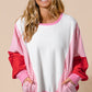 Rose Red Striped Patchwork Batwing Sleeve Pocketed Sweatshirt