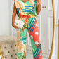 Tropical Print Round Neck Top & Drawstring Pants Set