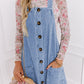 Beau Blue Wide Strap Button Front Pocketed Denim Mini Dress
