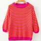 Rose Stripe 3/4 Puff Sleeve Drop Shoulder Sweater