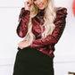 Burgundy Sequin Mock Neck Bubble Sleeve Top