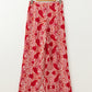 Red Paisley Printed Buttoned High Waist Straight Leg Pants