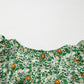 Green Flower Print Flutter Sleeve V Neck Sashed Ruffled Mini Dress