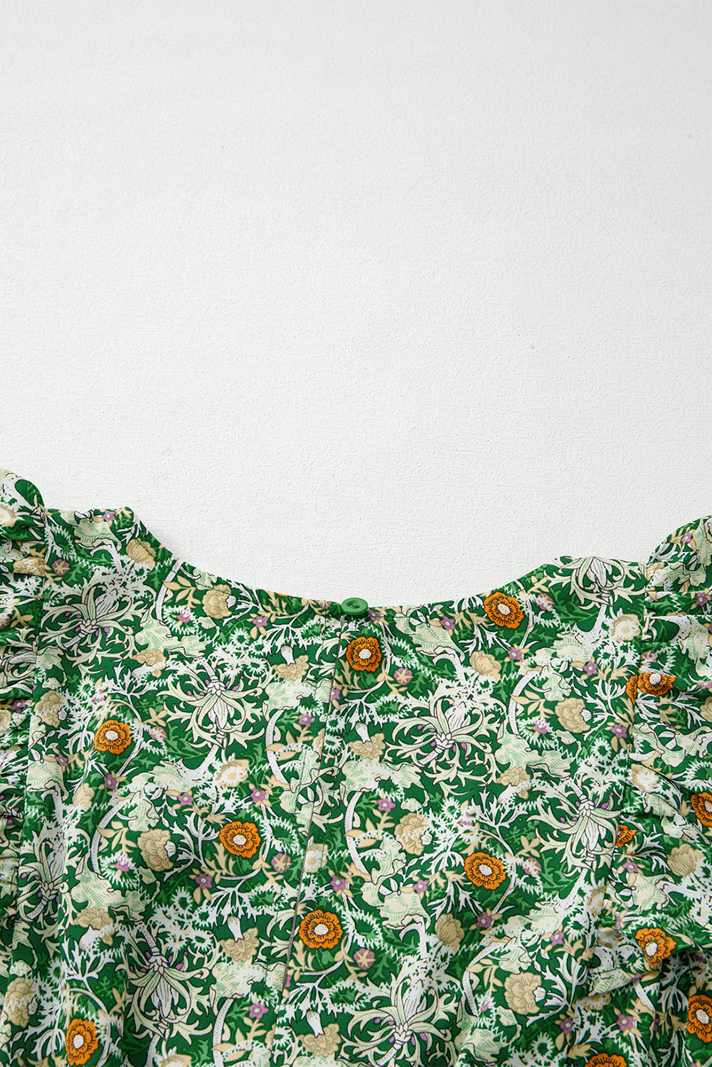 Green Flower Print Flutter Sleeve V Neck Sashed Ruffled Mini Dress