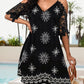 Floral Print Contrast Lace Short Sleeve V Neck Dress Casual A Line Boho Mini Dress