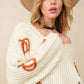 Beige Cable Knit Pumpkin Raw Hem V Neck Loose Sweater