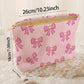 Pink Bow Tie Print Corduroy Makeup Bag