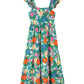 Green Floral Print Sleeveless Ruffle Tiered Maxi Dress