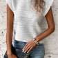 White Wavy Textured Mock Neck Cap Sleeve Top