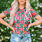 Fiery Red Retro Floral Print Crew Neck T Shirt