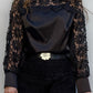 Boat Neck Guipure Lace Patchwork Blouse Casual Hollow out Satin Top