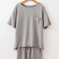 Gray Solid Color Waffle Knit T Shirt and Shorts Set