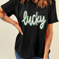 Black St Patricks Day lucky Cracked Letter Graphic T Shirt