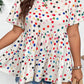 Beige Colorful Polka Dot Print Short Sleeve Ruffled Plus Size Babydoll Blouse