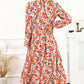 Multicolor Boho Floral Collared Long Sleeve Ruffled Dress