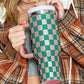 Blackish Green Checkered Print Handle Large Vacuum Cup 40OZ
