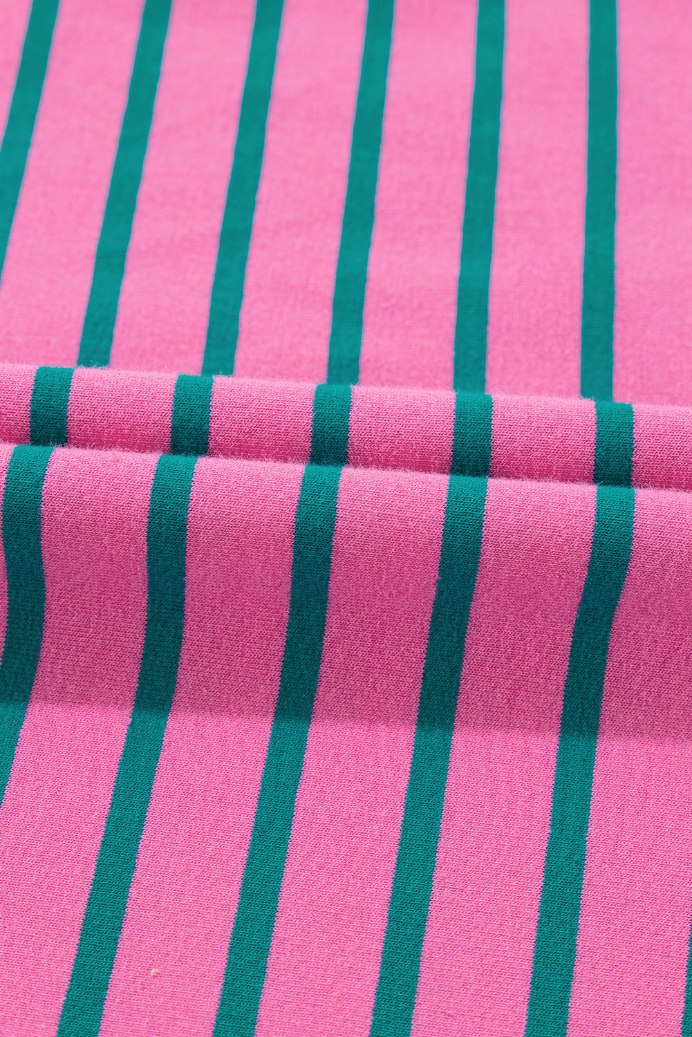 Rose Stripe Collared V Neck Puff Sleeve Shift T Shirt Dress with Pockets