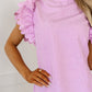 Bright Pink Solid Color Scalloped Ruffle Sleeve Top