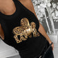 Leopard Heart Pattern Round Neck Tank Slim Fit Casual Top