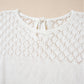 White Eyelet Knit Tied Back Short Sleeve Sweater