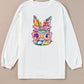 White Floral Rabbit with Glasses Graphic Corded Easter Sweatshirt