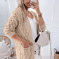 Jet Stream Cable Knit Eyelet Side Pockets Baggy Cardigan