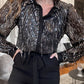 Black Sequin Tasseled Button Up Slim Fit Shirt