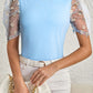 Beau Blue Floral Mesh Puff Sleeve Crew Neck Top