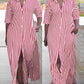 Striped Buttoned Slit Shirt Dress