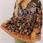 Black Plus Size Paisley Floral Print V Neck Bubble Sleeve Blouse
