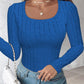 U Neck Long Sleeve Ribbed Tops Fleece Lined Basic Layering Soft Thermal Tee