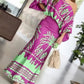 2 Pieces Outfit Tropical Print Lantern Sleeve Cold Shoulder Loose Top and Casual High Waist Fishtail Maxi Skirt Set
