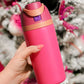 Strawberry Pink Insulated Stainless Steel Tumbler with Carry Loop 16oz