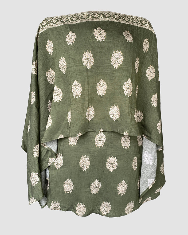 3 Pieces Outfit Solid Off Shoulder Split Sleeve Convertible Crop Top and Casual Elastic Waist Skorts Set With Bandeau(Without Belt)