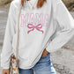 White MAMA Bowknot Embroidered Ribbed Pullover Sweatshirt