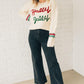 Beige Tinsel Holly Jolly Graphic Classic Sweater