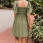 Grass Green Frilly Square Neck Flutter Sleeve Smocked High Waist Plus Size Dress