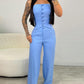 2 Pieces Outfit Bandeau Button Decor Vest Top and Casual Wide Leg Pants Set