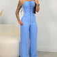 2 Pieces Outfit Bandeau Button Decor Vest Top and Casual Wide Leg Pants Set