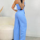 2 Pieces Outfit Bandeau Button Decor Vest Top and Casual Wide Leg Pants Set