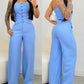 2 Pieces Outfit Bandeau Button Decor Vest Top and Casual Wide Leg Pants Set