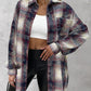 Plaid Pattern Long Sleeve Shacket Distressed Button Down Shirt