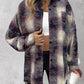 Plaid Pattern Long Sleeve Shacket Distressed Button Down Shirt