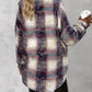 Plaid Pattern Long Sleeve Shacket Distressed Button Down Shirt