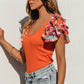 Orange Ribbed Knit Tiered Ruffled Sleeve Bodysuit